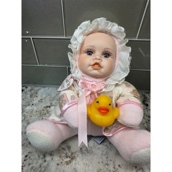 Lot of 2 VTG  Cuddle Kids Porcelain Girl Baby Dolls Duck & Sophie Sunflower tag - Picture 2 of 13